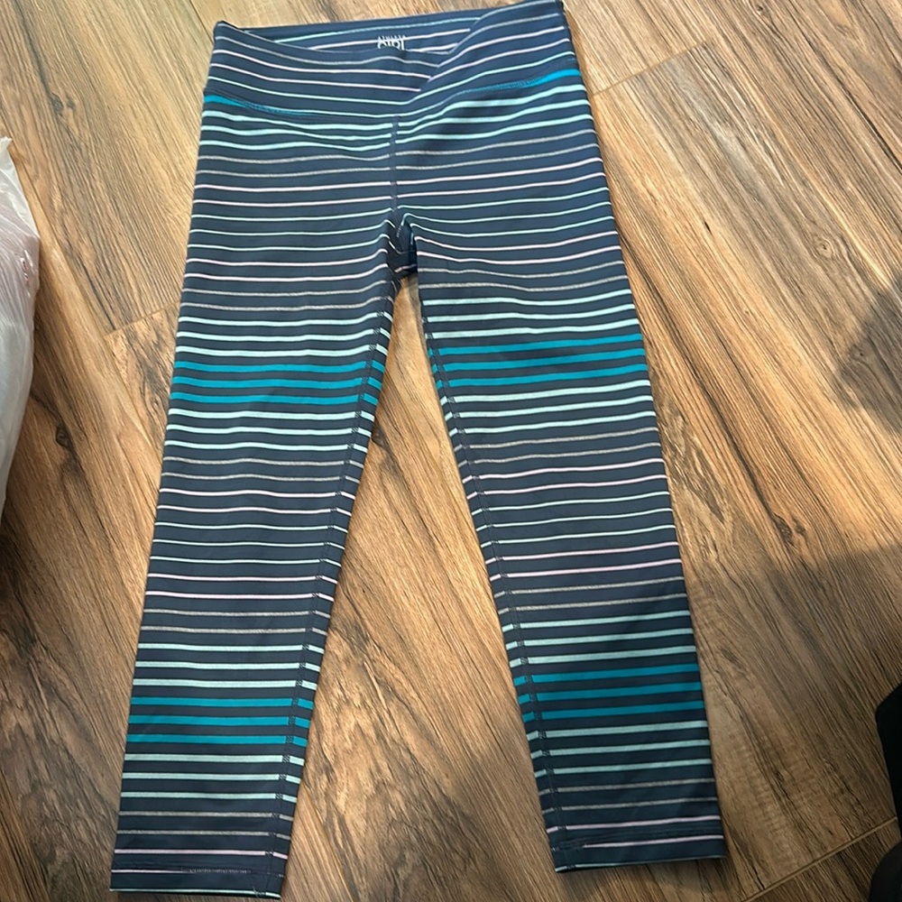 Athleta Girls Navy Teal Striped Leggings